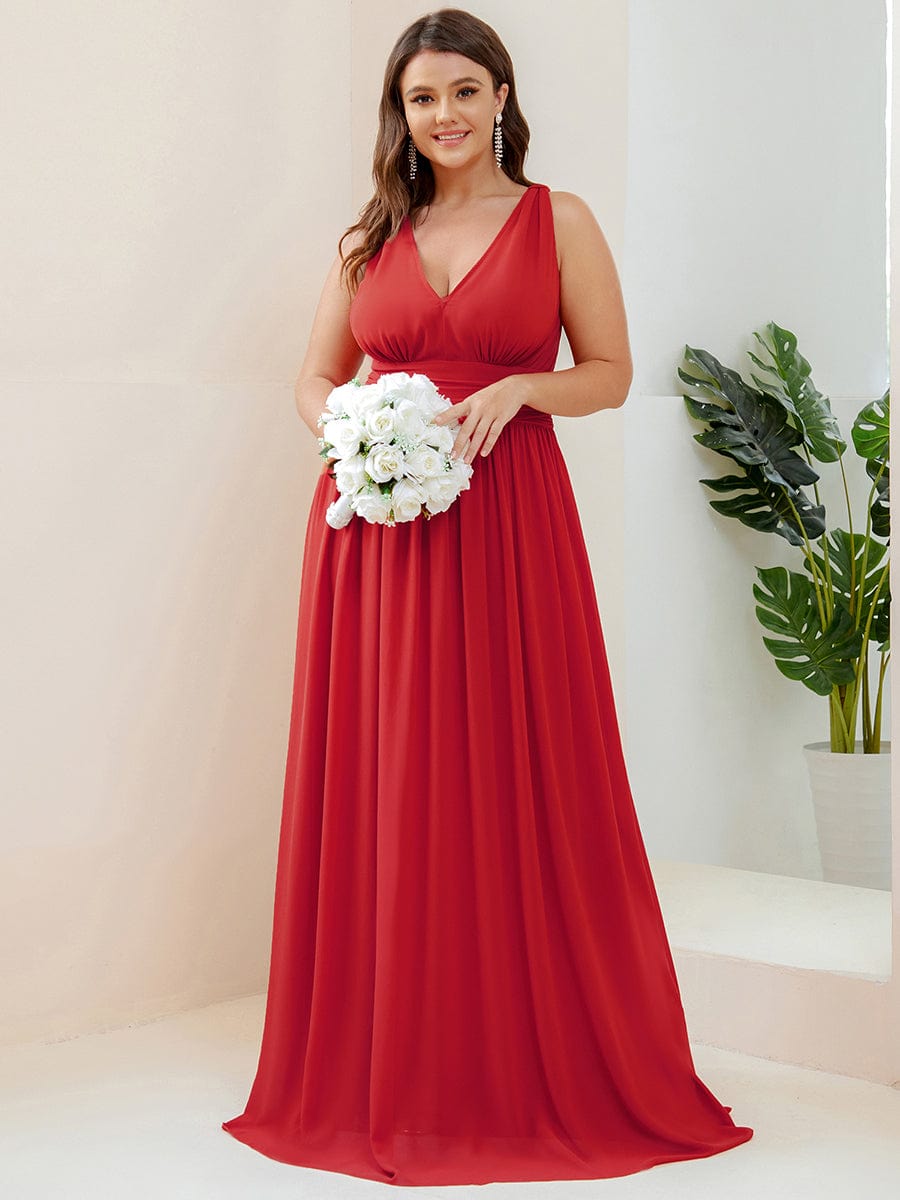 MsDresslyEP Plus Formal Dress Plus Size Sleeveless V-Neck Chiffon Semi Formal Maxi Dress DRE230975325RED16