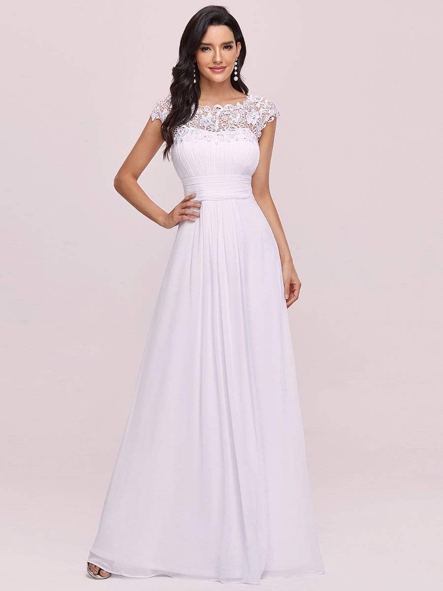 MsDresslyEP Formal Dress Elegant Maxi Long Lace Bridesmaid Dress with Cap Sleeve DRE230978233WHT4