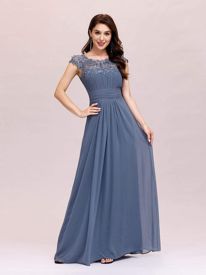 MsDresslyEP Formal Dress Elegant Maxi Long Lace Bridesmaid Dress with Cap Sleeve