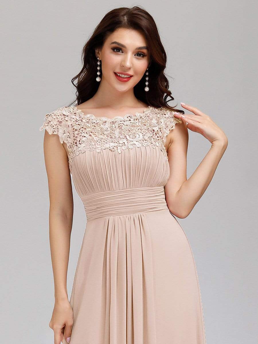 MsDresslyEP Formal Dress Elegant Maxi Long Lace Bridesmaid Dress with Cap Sleeve