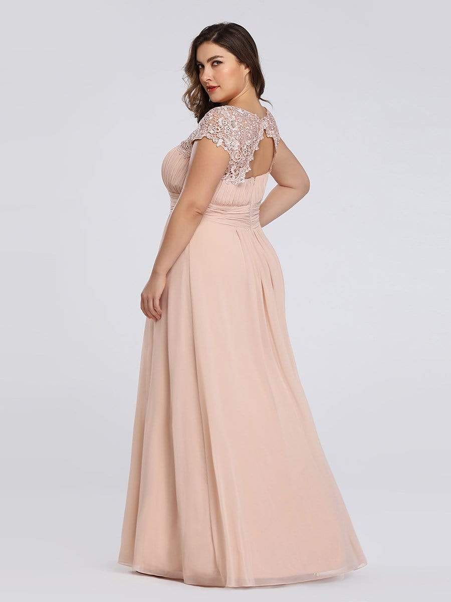 MsDresslyEP Formal Dress Elegant Maxi Long Lace Bridesmaid Dress with Cap Sleeve