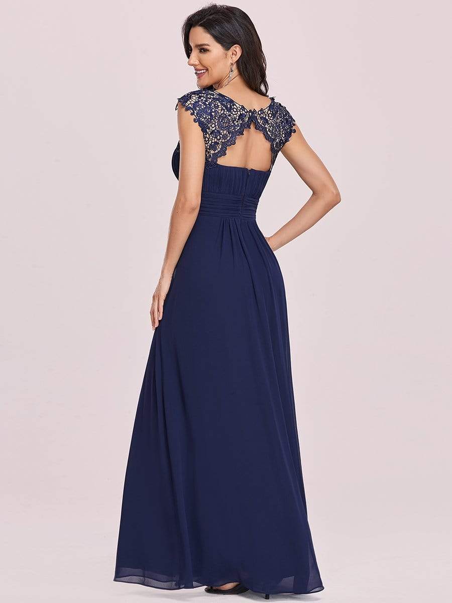 MsDresslyEP Formal Dress Elegant Maxi Long Lace Bridesmaid Dress with Cap Sleeve