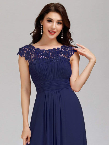 MsDresslyEP Formal Dress Elegant Maxi Long Lace Bridesmaid Dress with Cap Sleeve