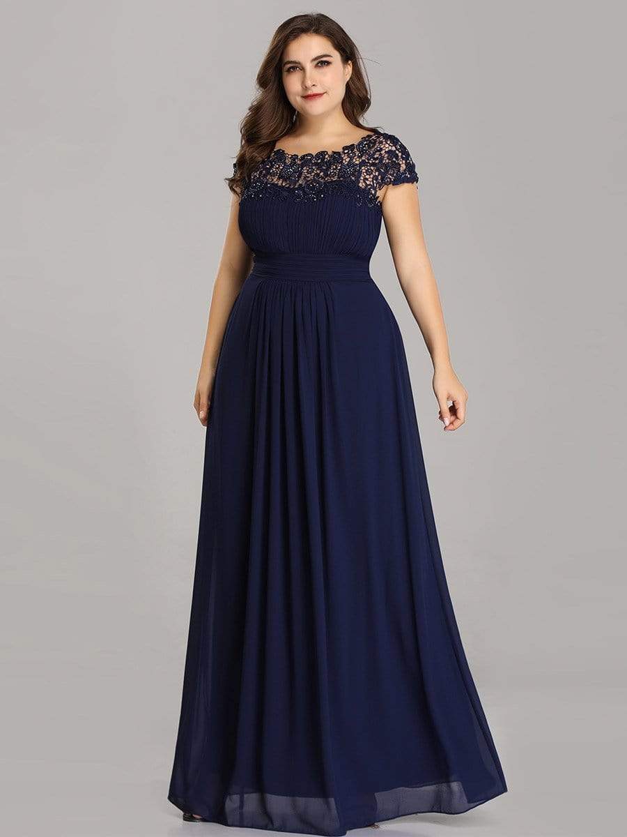 MsDresslyEP Formal Dress Elegant Maxi Long Lace Bridesmaid Dress with Cap Sleeve