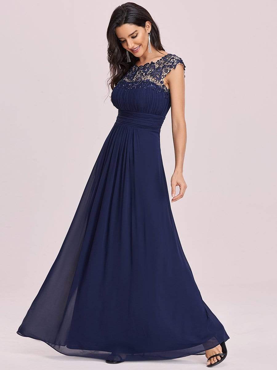 MsDresslyEP Formal Dress Elegant Maxi Long Lace Bridesmaid Dress with Cap Sleeve