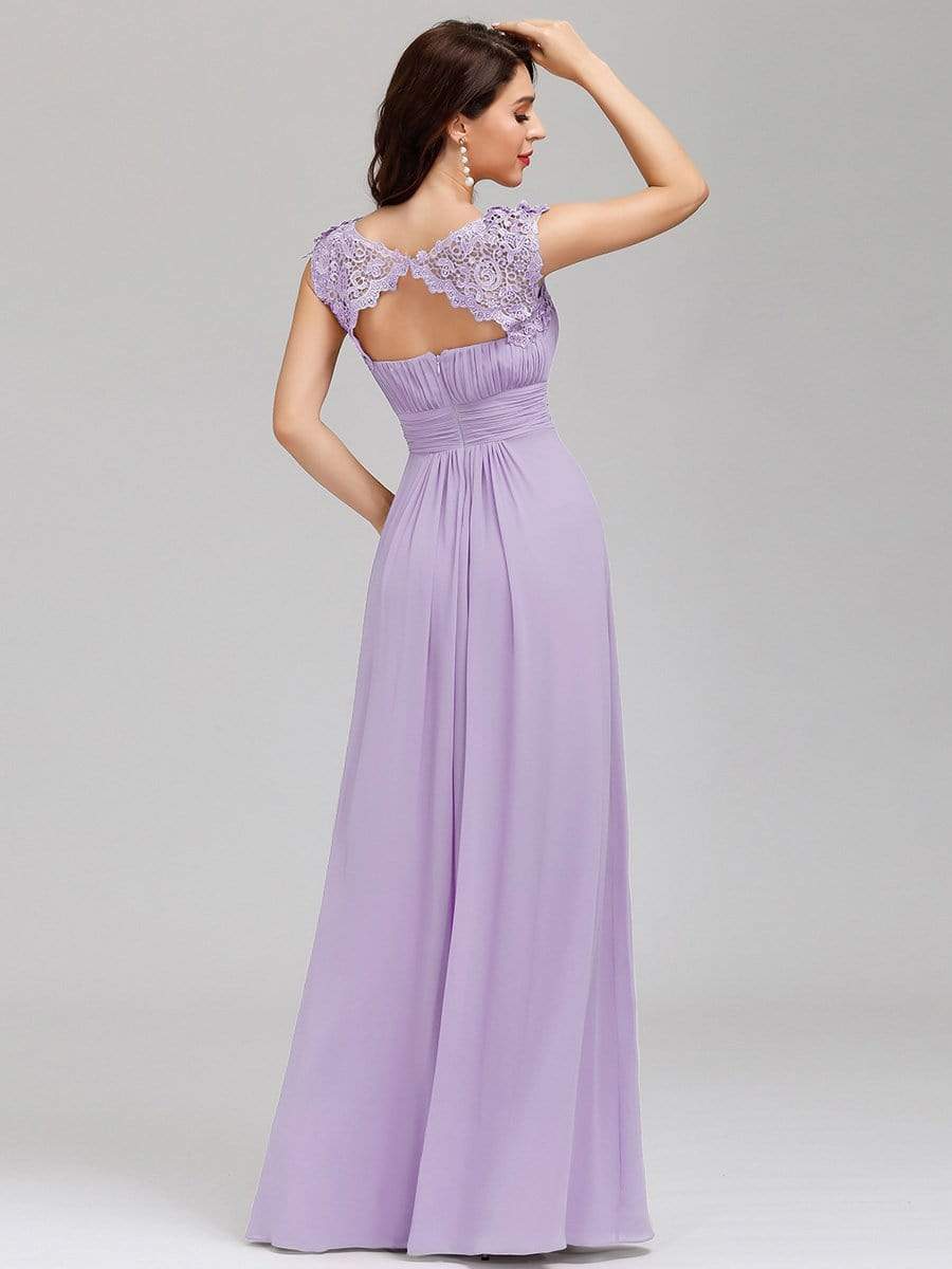 MsDresslyEP Formal Dress Elegant Maxi Long Lace Bridesmaid Dress with Cap Sleeve