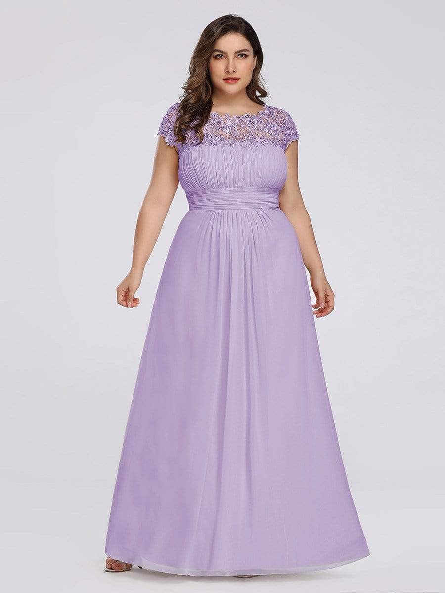 MsDresslyEP Formal Dress Elegant Maxi Long Lace Bridesmaid Dress with Cap Sleeve