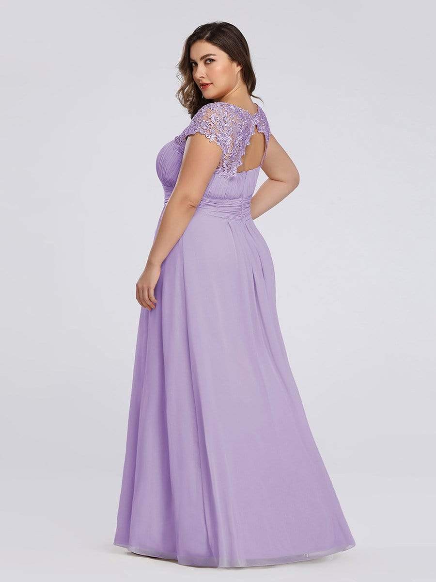 MsDresslyEP Formal Dress Elegant Maxi Long Lace Bridesmaid Dress with Cap Sleeve