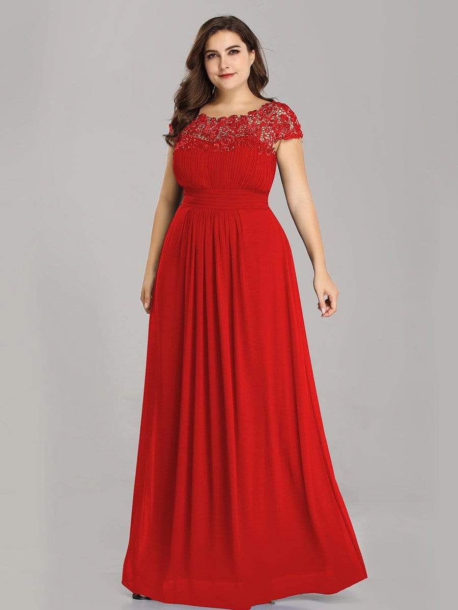 MsDresslyEP Formal Dress Elegant Maxi Long Lace Bridesmaid Dress with Cap Sleeve