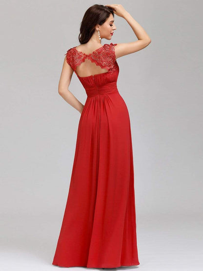 MsDresslyEP Formal Dress Elegant Maxi Long Lace Bridesmaid Dress with Cap Sleeve