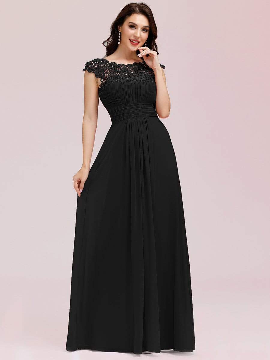 MsDresslyEP Formal Dress Elegant Maxi Long Lace Cap Sleeve Bridesmaid Dress