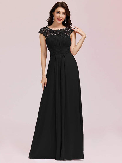 MsDresslyEP Formal Dress Elegant Maxi Long Lace Cap Sleeve Bridesmaid Dress