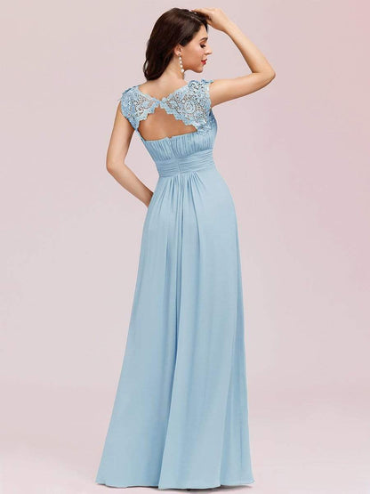 MsDresslyEP Formal Dress Elegant Maxi Long Lace Cap Sleeve Bridesmaid Dress