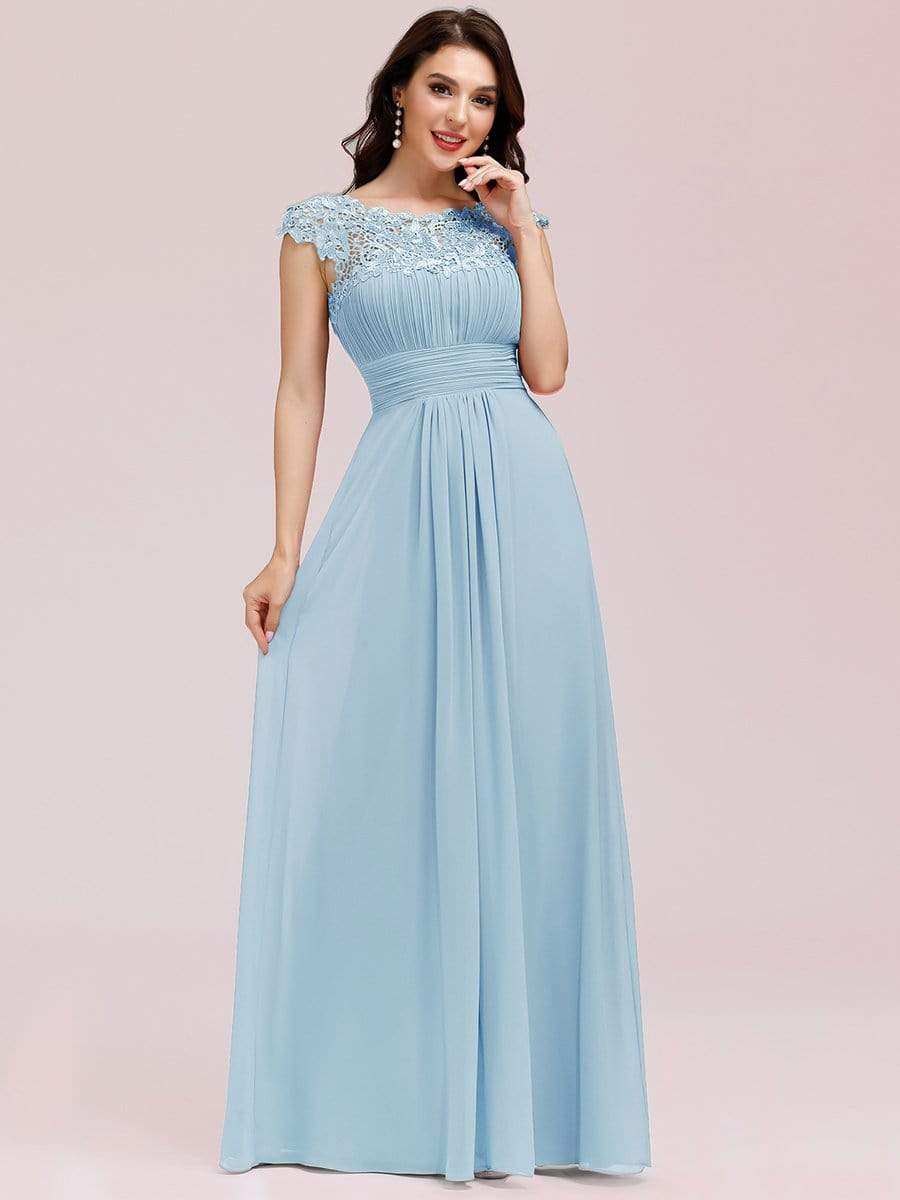 MsDresslyEP Formal Dress Elegant Maxi Long Lace Cap Sleeve Bridesmaid Dress