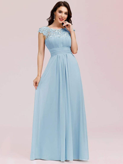 MsDresslyEP Formal Dress Elegant Maxi Long Lace Cap Sleeve Bridesmaid Dress