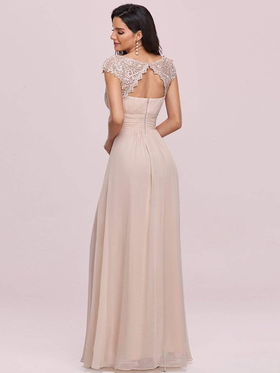 MsDresslyEP Formal Dress Elegant Maxi Long Lace Cap Sleeve Bridesmaid Dress