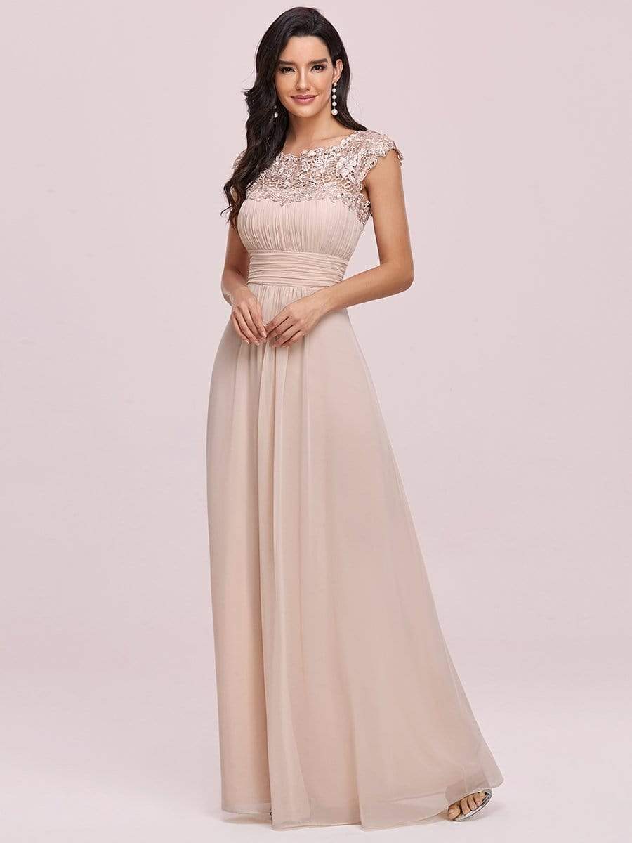 MsDresslyEP Formal Dress Elegant Maxi Long Lace Cap Sleeve Bridesmaid Dress