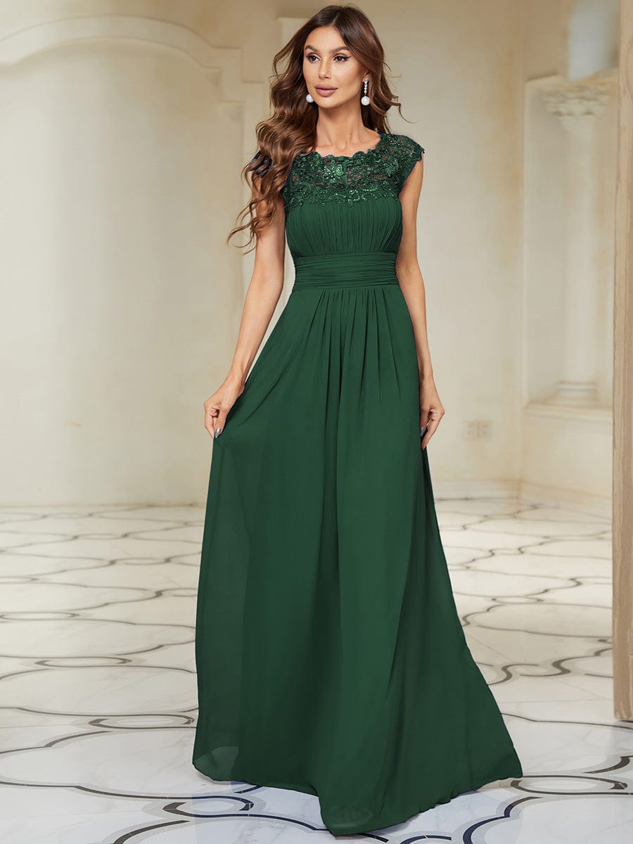 MsDresslyEP Formal Dress Elegant Maxi Long Lace Cap Sleeve Bridesmaid Dress