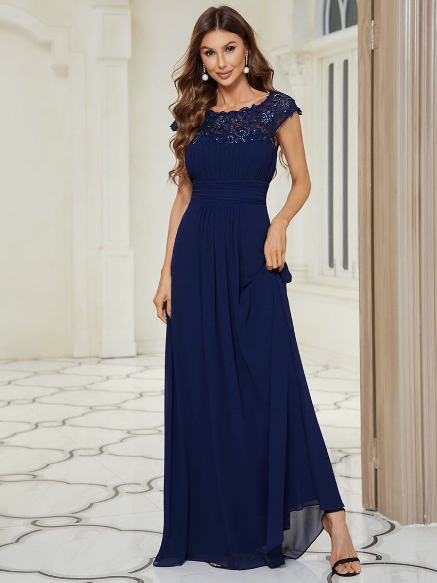 MsDresslyEP Formal Dress Elegant Maxi Long Lace Cap Sleeve Bridesmaid Dress