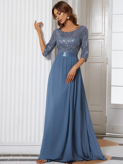 MsDresslyEP Formal Dress Elegant Round Neckline Long Sleeves Sequin Evening Dress DRE230975401DNV4