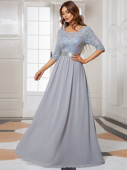 MsDresslyEP Formal Dress Elegant Round Neckline Long Sleeves Sequin Evening Dress DRE230975465SVR4