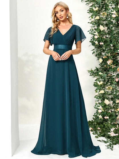MsDresslyEP Formal Dress Long Empire Waist Bridesmaid Dress with Short Flutter Sleeves DRE230977961TEL4