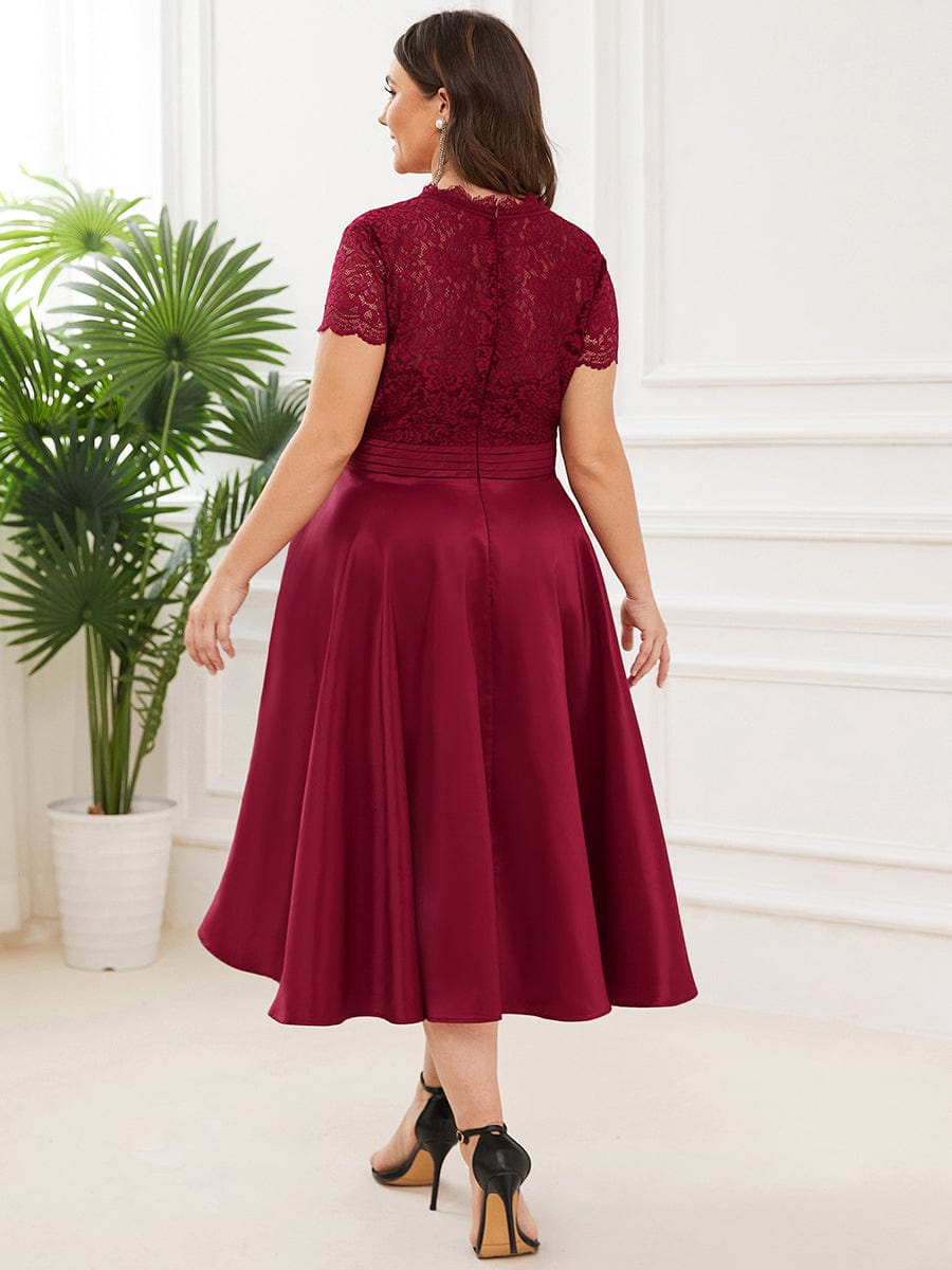 MsDresslyEP Formal Dress Romantic V-neck Lace Bodice Wedding Guest Dress with Pockets