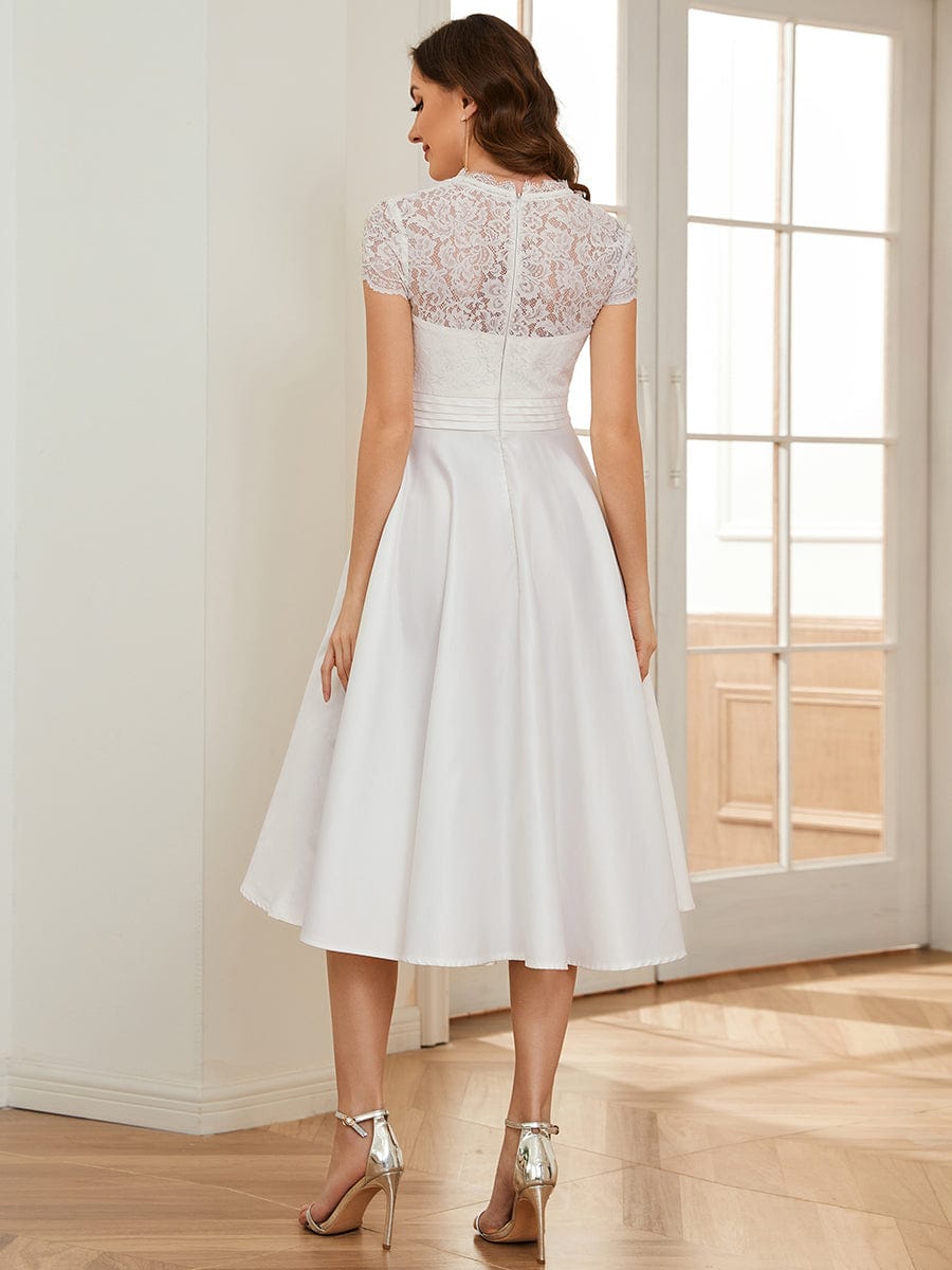 MsDresslyEP Formal Dress Romantic V-neck Lace Bodice Wedding Guest Dress with Pockets