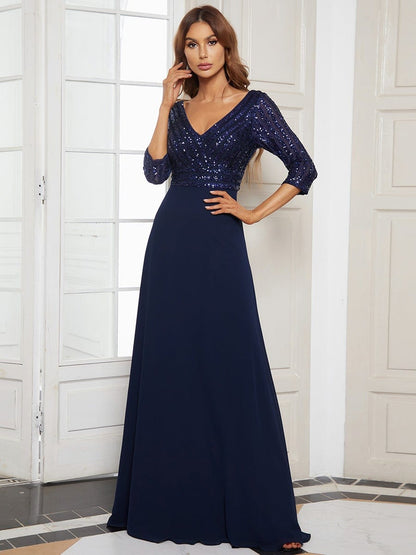 MsDresslyEP Formal Dress Sexy V Neck Sequin Evening Dresses with 3/4 Sleeve DRE230970537NBY4