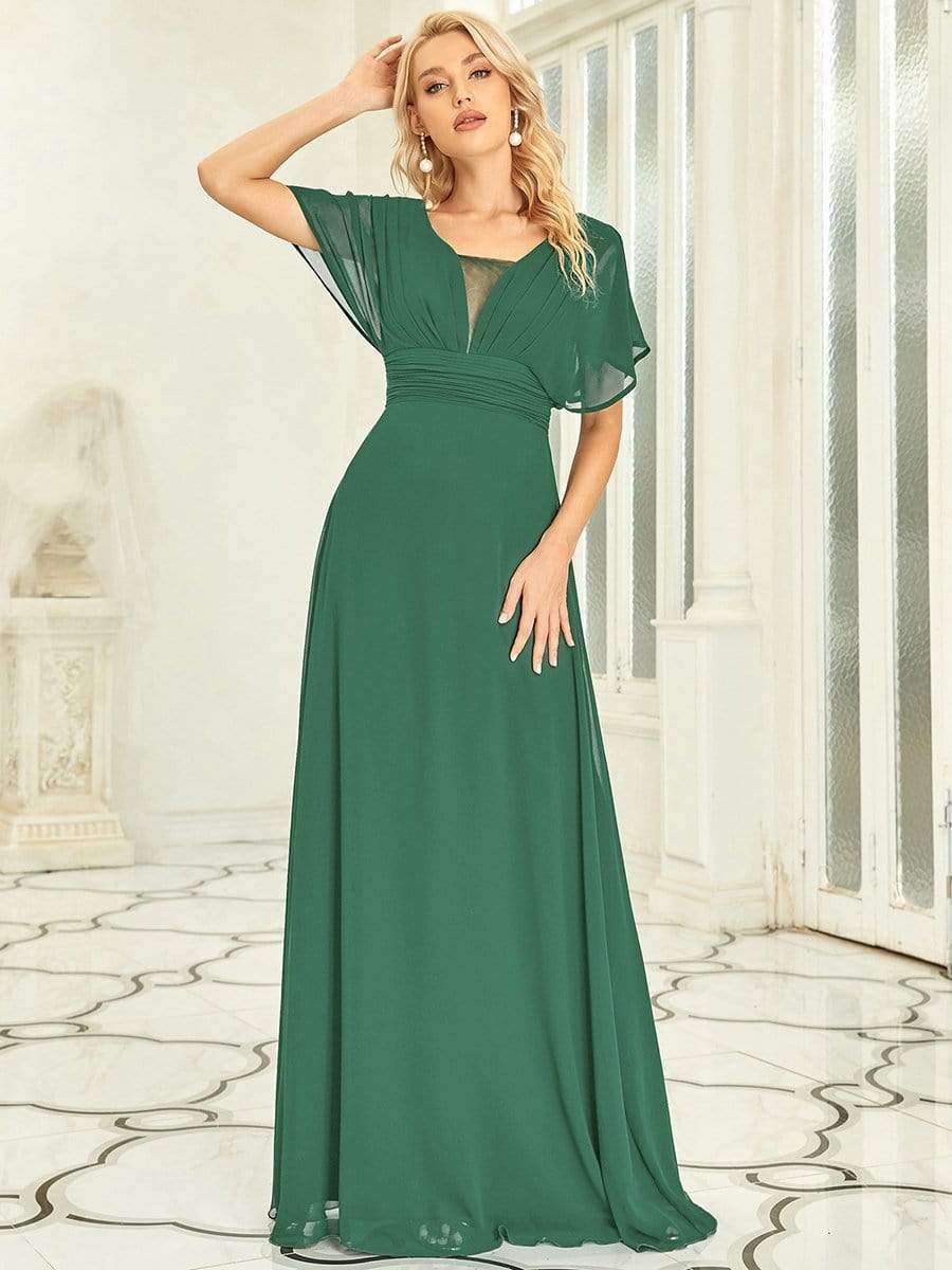 MsDresslyEP Formal Dress Women's A-Line Empire Waist Maxi Chiffon Evening Dress