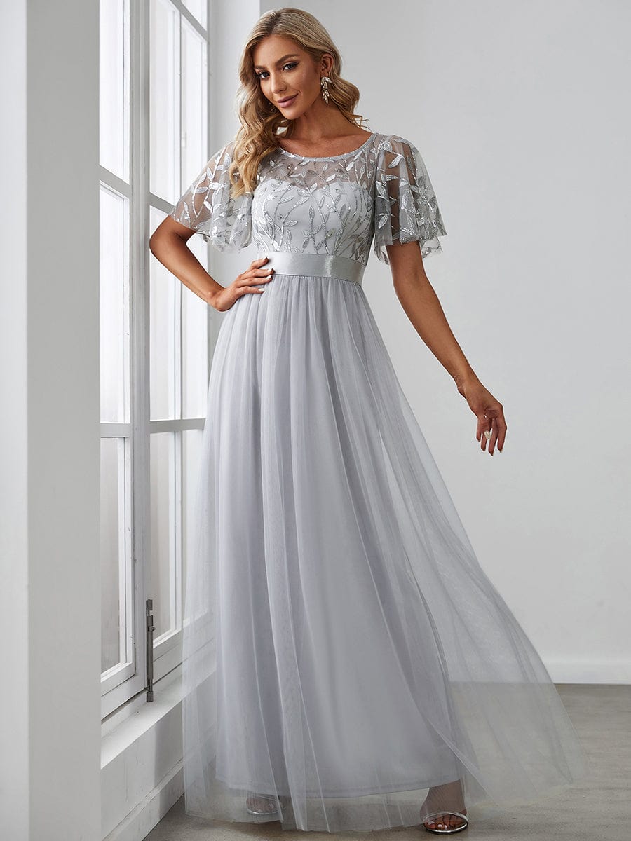 MsDresslyEP Formal Dress Women's A-Line Short Sleeve Embroidery Floor Length Evening Dresses