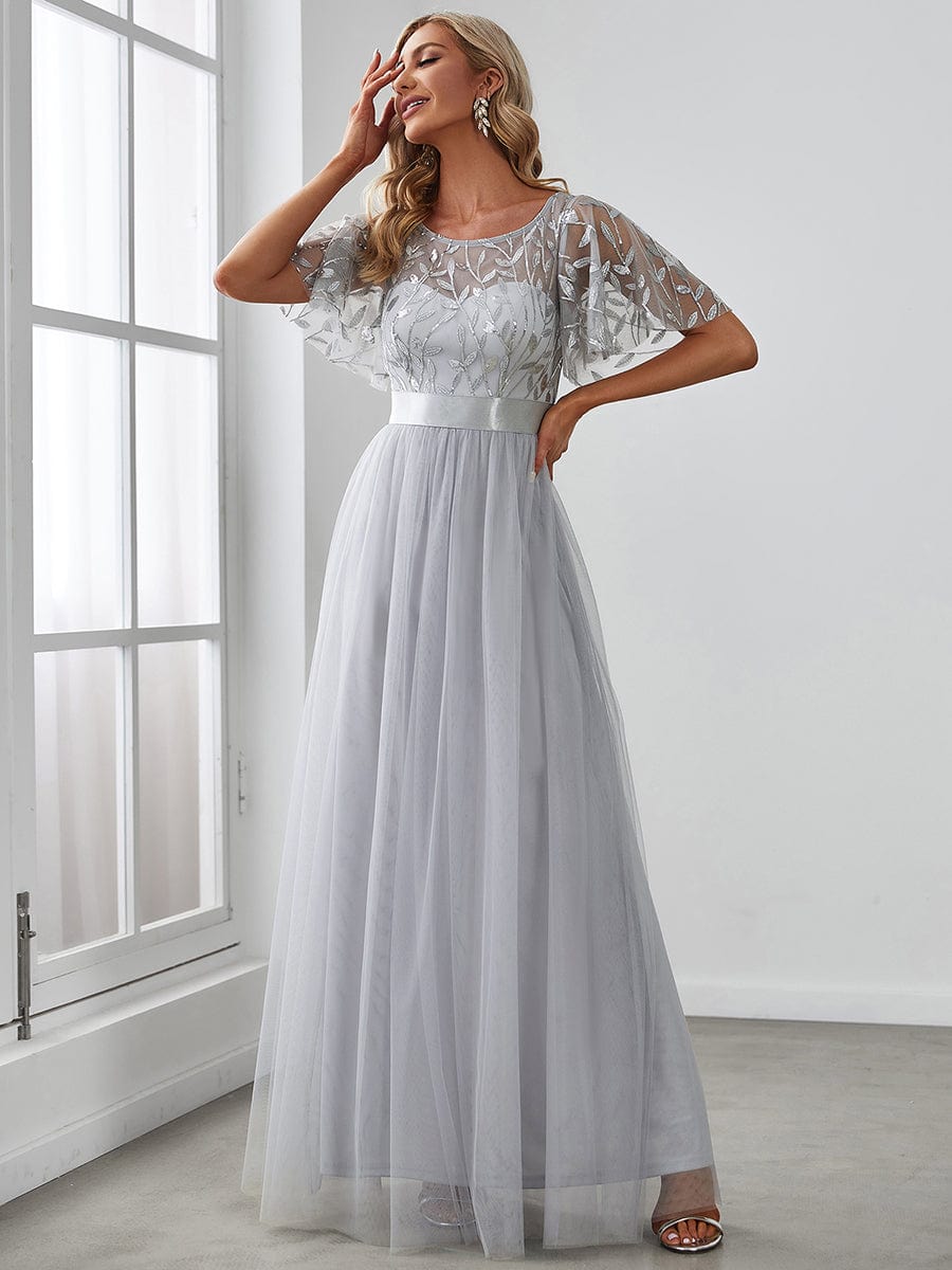 MsDresslyEP Formal Dress Women's A-Line Short Sleeve Embroidery Floor Length Evening Dresses