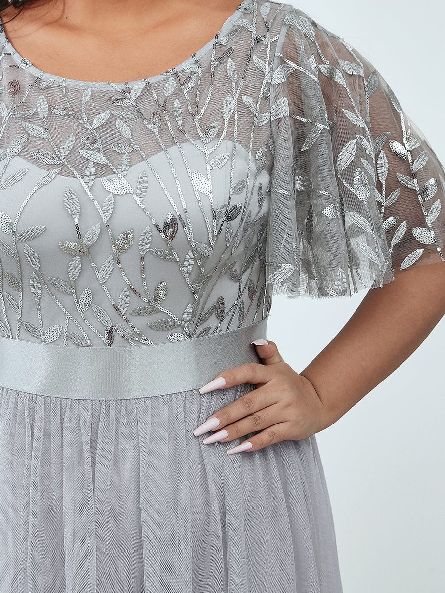 MsDresslyEP Formal Dress Women's A-Line Short Sleeve Embroidery Floor Length Evening Dresses