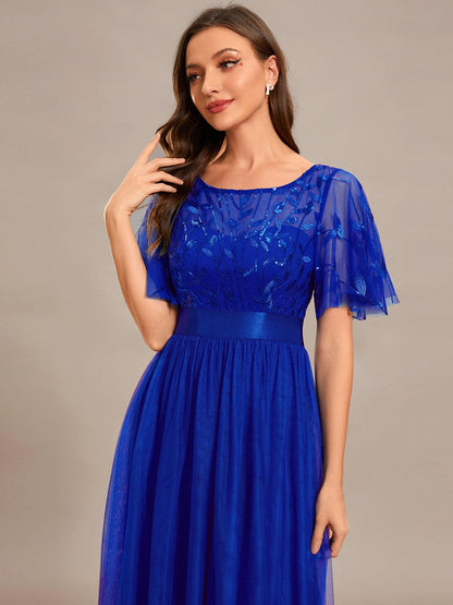 MsDresslyEP Formal Dress Women's A-Line Short Sleeve Embroidery Floor Length Evening Dresses