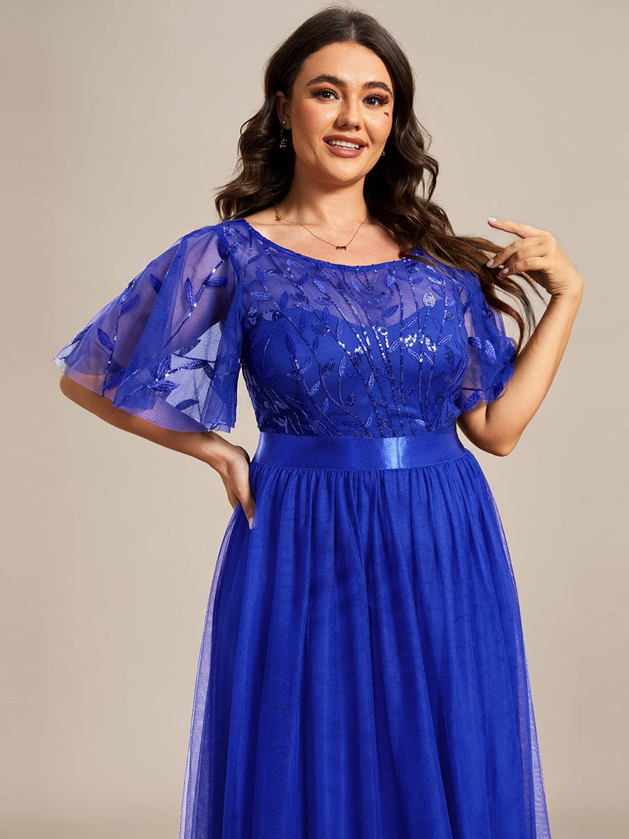 MsDresslyEP Formal Dress Women's A-Line Short Sleeve Embroidery Floor Length Evening Dresses