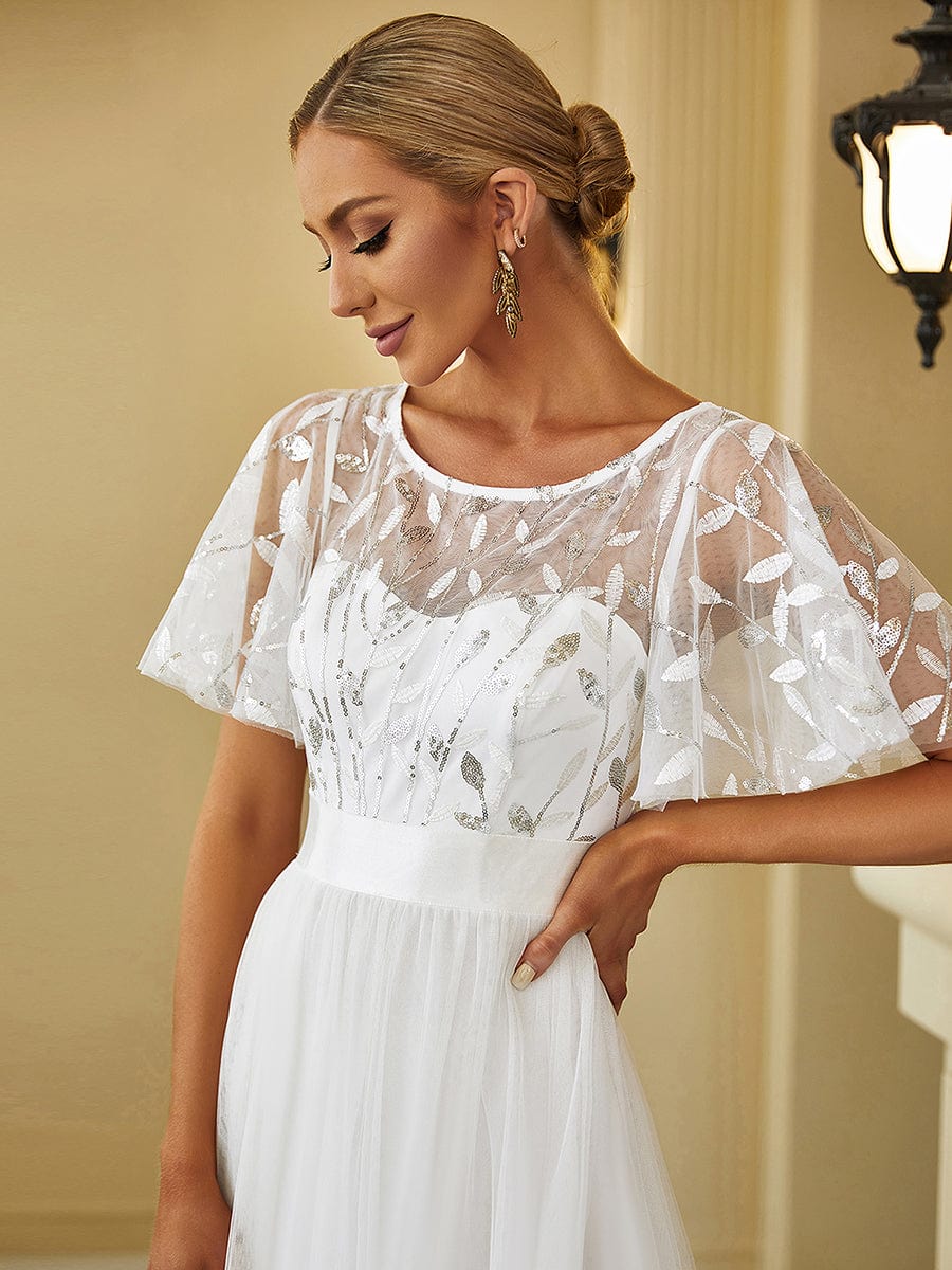 MsDresslyEP Formal Dress Women's A-Line Short Sleeve Embroidery Floor Length Evening Dresses