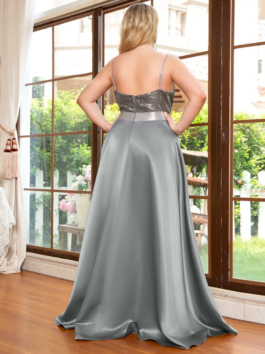 MsDresslyEP Plus Formal Dress High Low Sleeveless Plus Size Dresses With Sequin for Evening
