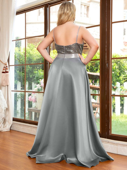 MsDresslyEP Plus Formal Dress High Low Sleeveless Plus Size Dresses With Sequin for Evening
