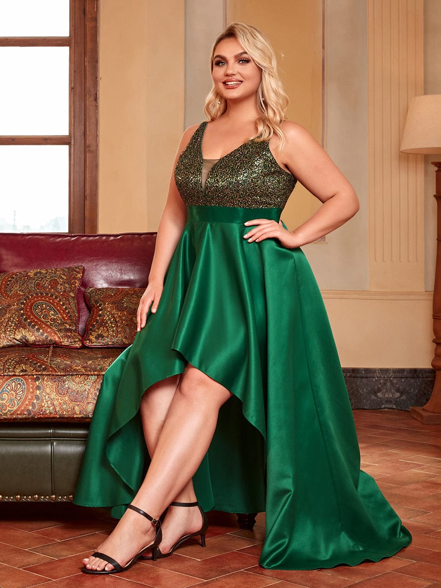 MsDresslyEP Plus Formal Dress High Low Sleeveless Plus Size Dresses With Sequin for Evening