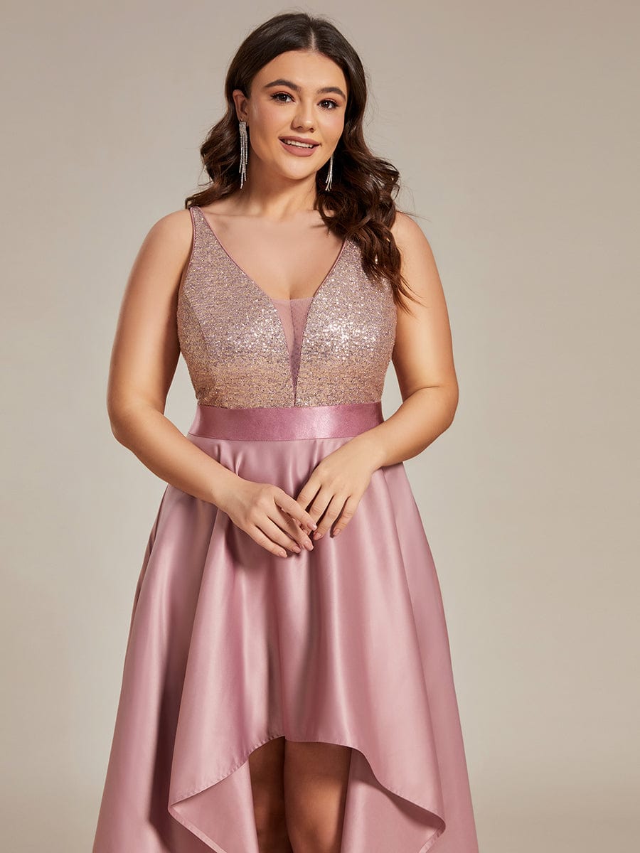 MsDresslyEP Plus Formal Dress High Low Sleeveless Plus Size Dresses With Sequin for Evening