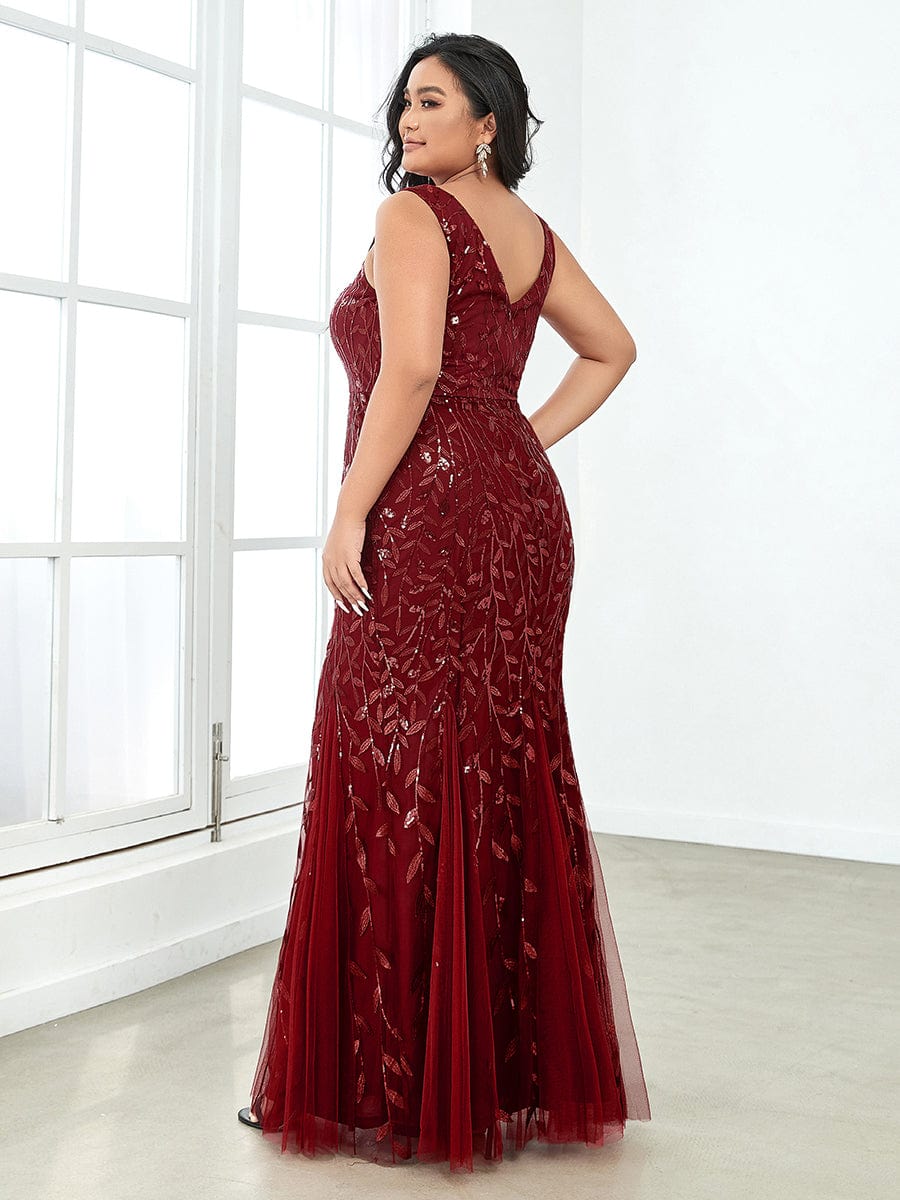 MsDresslyEP Plus Formal Dress Plus Size Double V-Neck Fishtail Sequin Formal Maxi Evening Dress