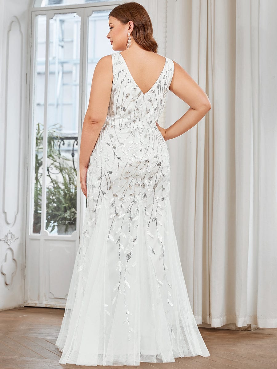 MsDresslyEP Plus Formal Dress Plus Size Double V-Neck Fishtail Sequin Formal Maxi Evening Dress