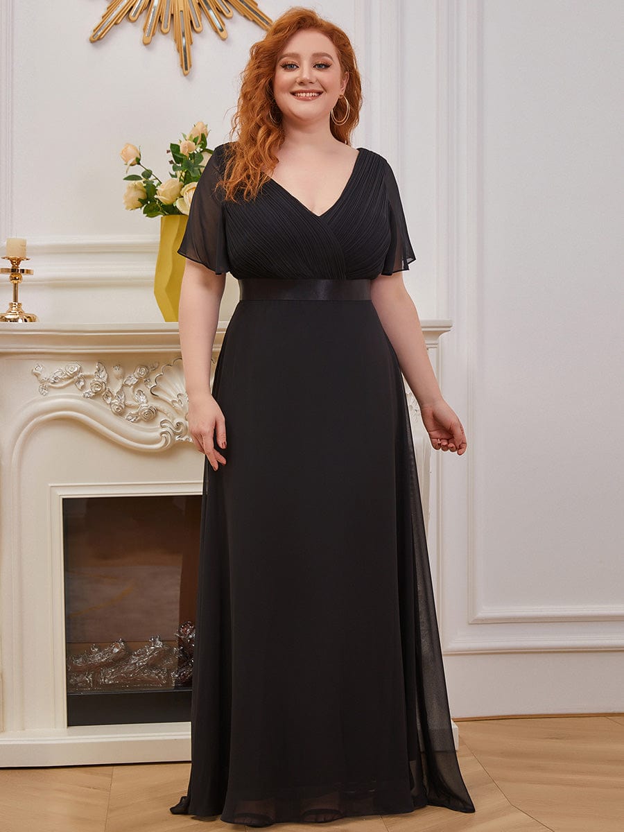 MsDresslyEP Plus Formal Dress Plus Size Empire Waist V Back Bridesmaid Dress with Short Sleeves DRE230977825BLK16