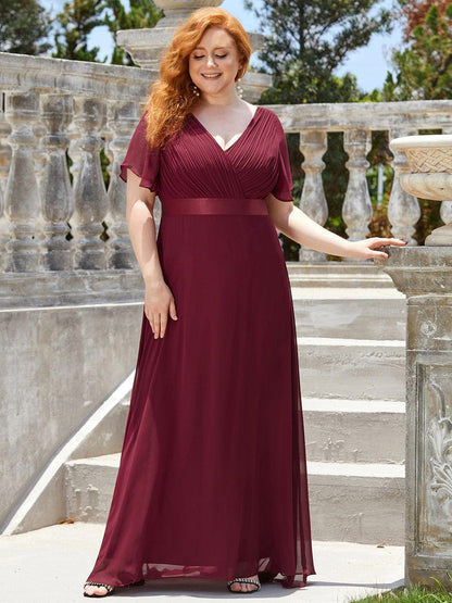 MsDresslyEP Plus Formal Dress Plus Size Empire Waist V Back Bridesmaid Dress with Short Sleeves DRE230977837BDG16