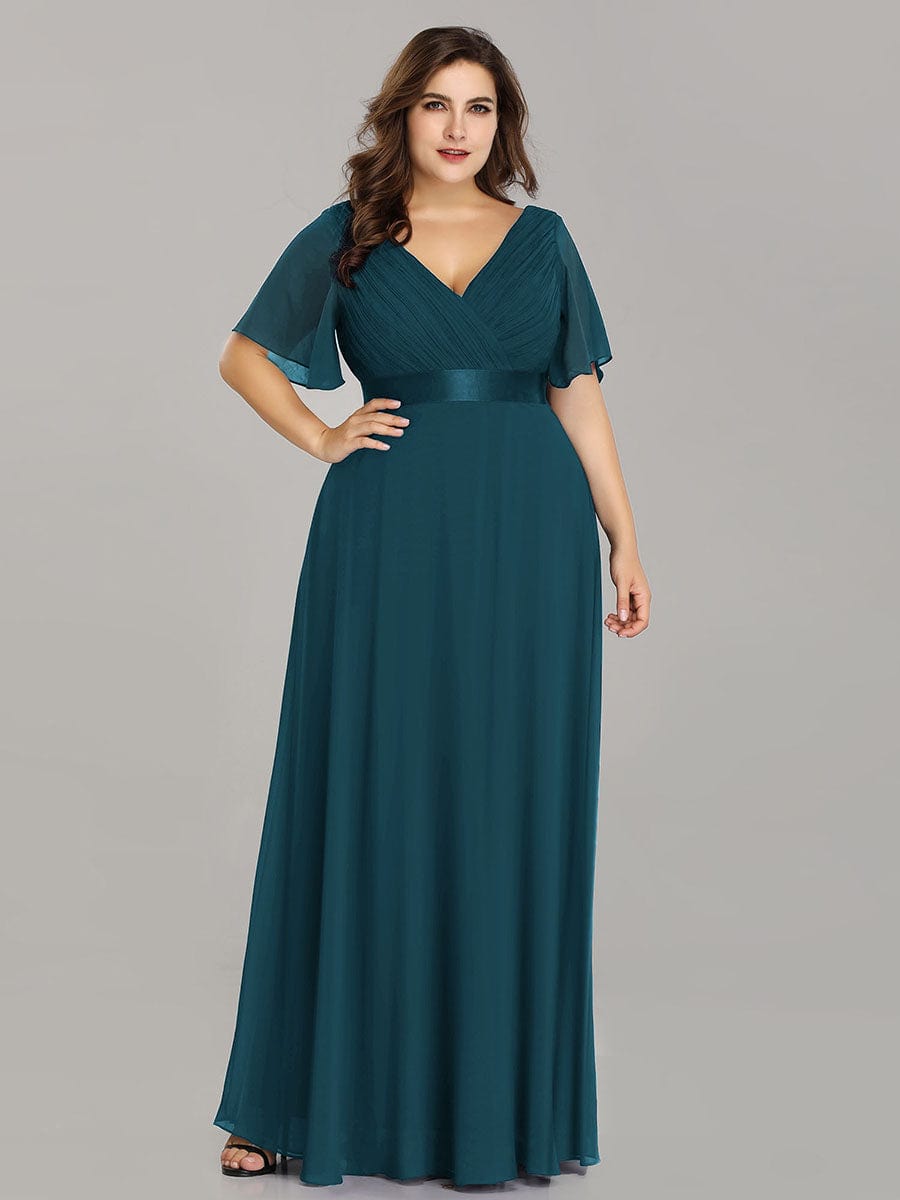 MsDresslyEP Plus Formal Dress Plus Size Empire Waist V Back Bridesmaid Dress with Short Sleeves DRE230977861TEL16