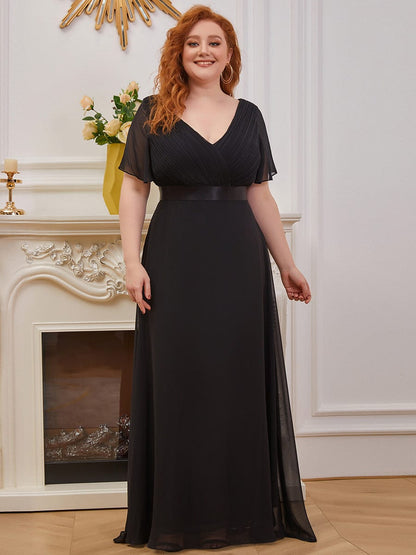 MsDresslyEP Plus Formal Dress Plus Size Empire Waist V Back Bridesmaid Dress with Short Sleeves