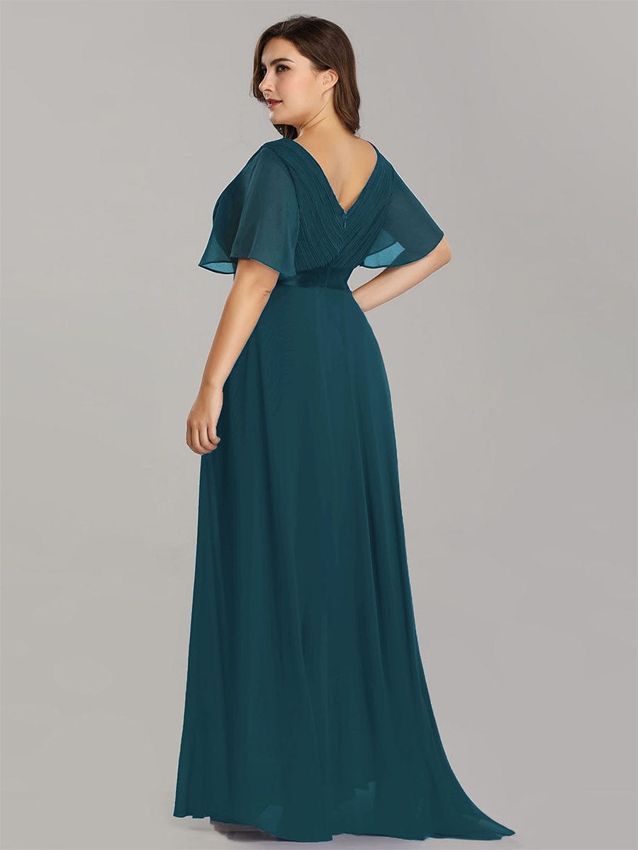 MsDresslyEP Plus Formal Dress Plus Size Empire Waist V Back Bridesmaid Dress with Short Sleeves