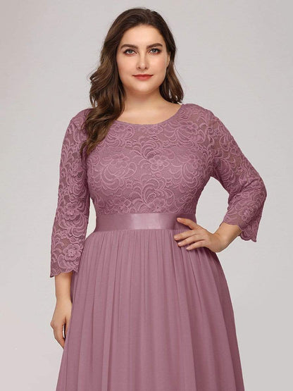 MsDresslyEP Plus Formal Dress Plus Size Long Lace Sleeve Formal Evening Gowns