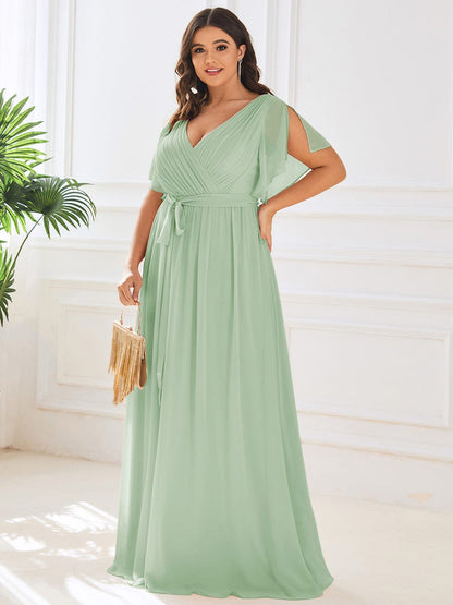 MsDresslyEP Plus Formal Dress Plus Size Ruffle Pleated Chiffon Tie-Waist Evening Dress DRE230973737MGT16