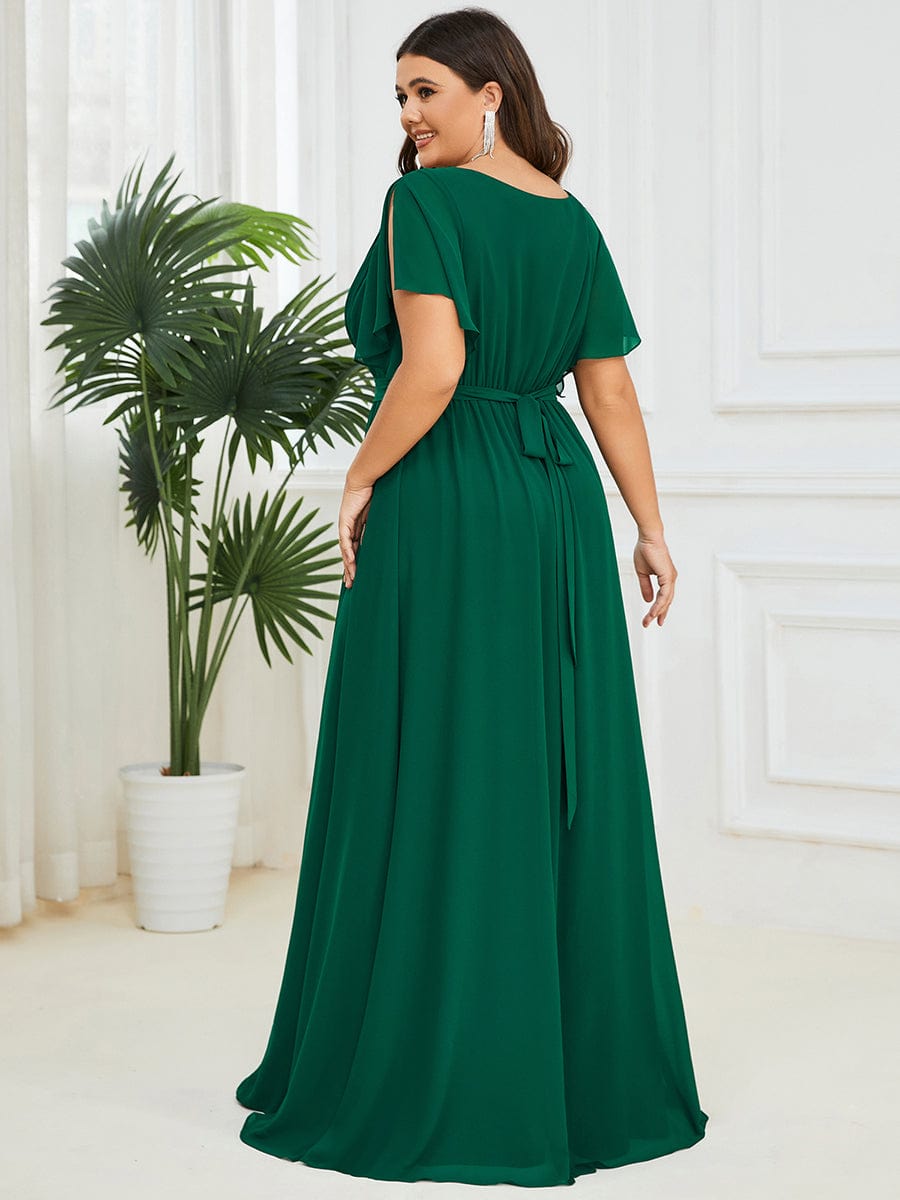 MsDresslyEP Plus Formal Dress Plus Size Ruffle Pleated Chiffon Tie-Waist Evening Dress